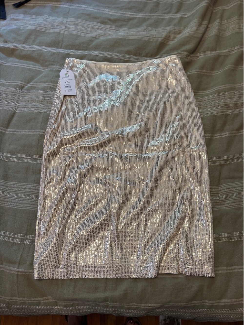 Time and Tru Champagne Sequin Midi Skirt Size Large New With Tags